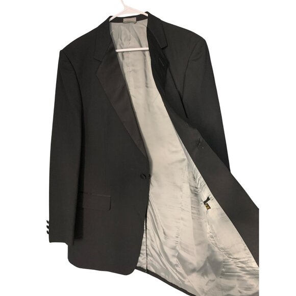 Bellagio Mens Black Tuxedo Suit 2-Piece 44L / 39W Wool Blend Wedding Prom 8077 - Picture 3 of 14